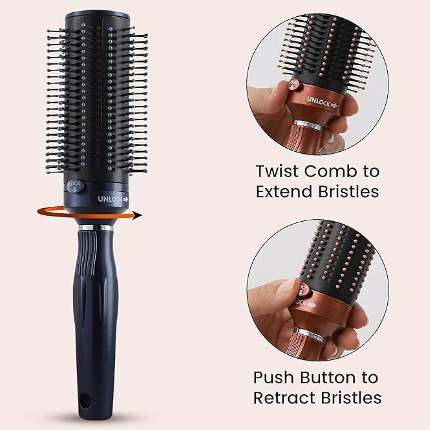 Neomi - Retractable Detangle Hair Brush for Curly Hair, Straight Hair & Wet Hair, Soft Bristle for Long, Thick & Curly Hair | Easy Clean Travel Brush - Navy